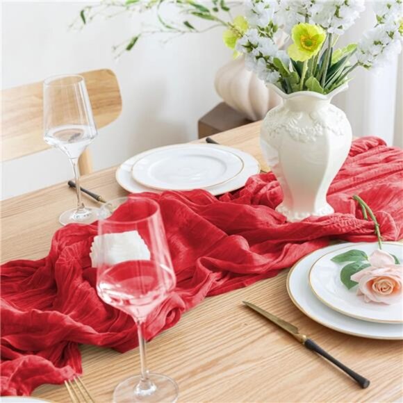 3PCS Fall Table Runner Cheesecloth 10FT Red Boho Gauze Fabric Rustic - Picture 5 of 7